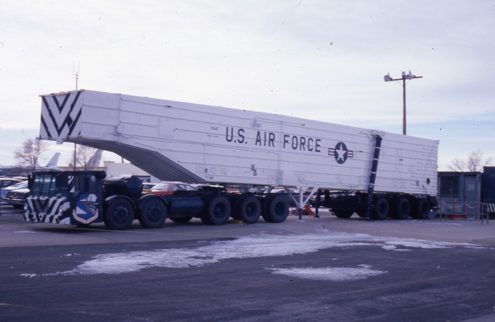 A specialized tractor trailer for transporting missiles