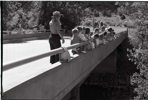 BW Photos of Junior Ranger Activities in Zion. On vehicle bridge near Watchman Housing Area.