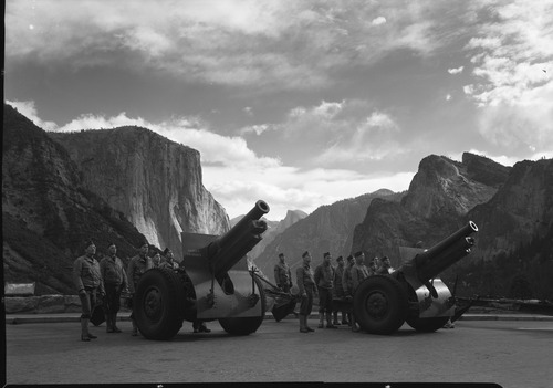 Two Howitzers at tunnel parking area. 30th Field Artillery from Camp Roberts.