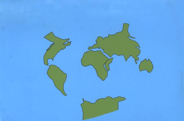 One of four Illustration depicts the continents dividing and moving.