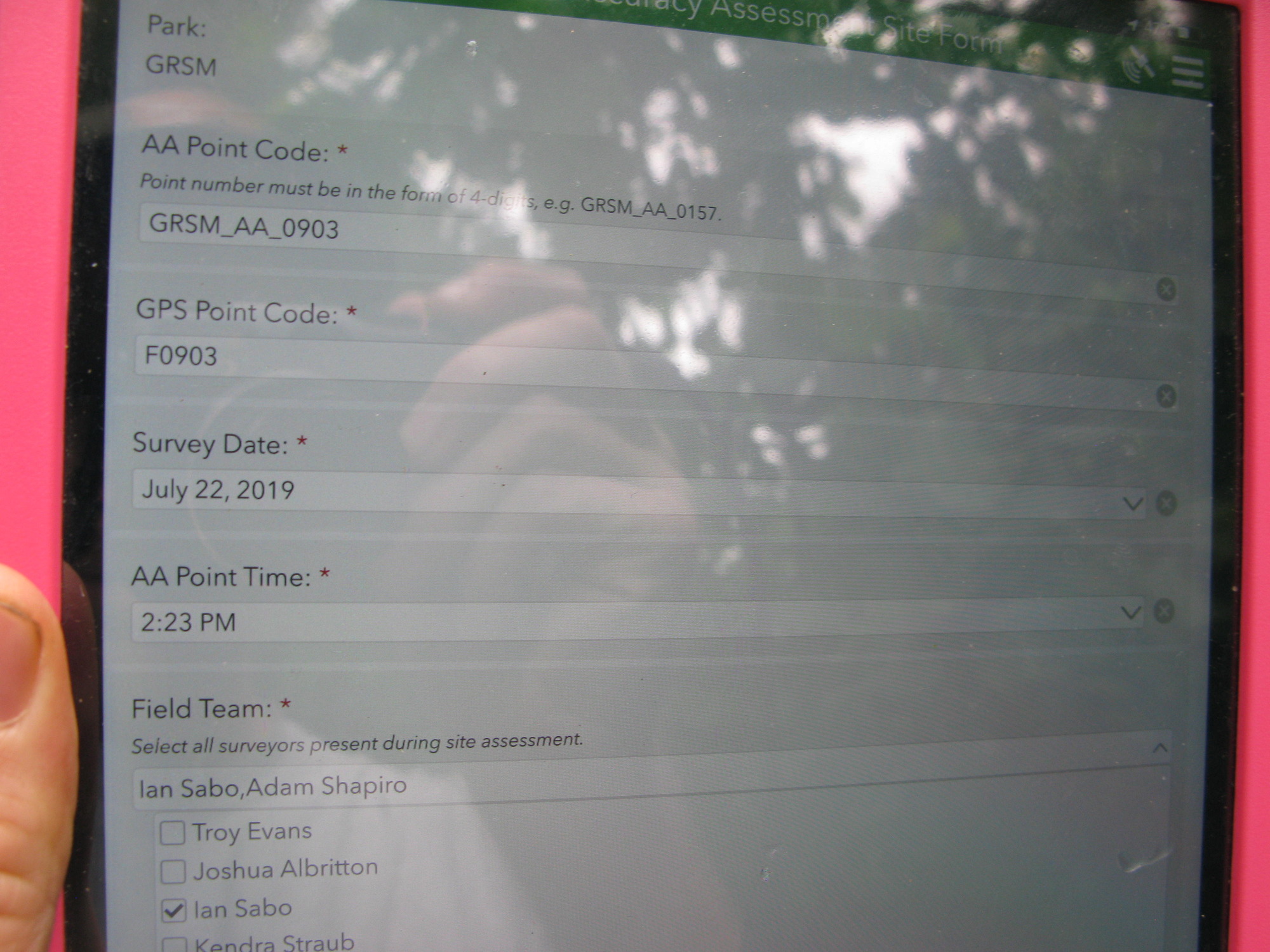 GRSM Accuracy Assessment. Plot Code: GRSM_AA_0903_1