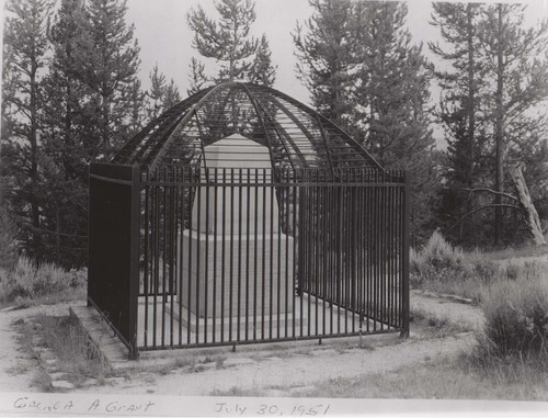 Historic Monument with cage at Big Hole National Battlefield