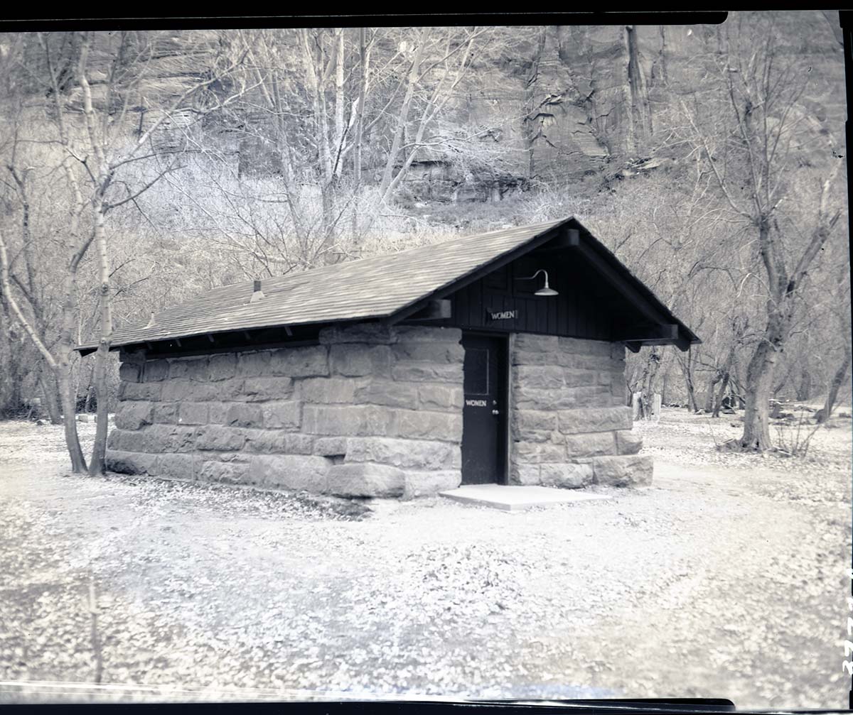 Comfort station, Building 130, after rehabilitation to front. Grotto Campground.