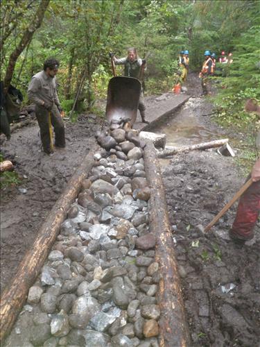 Completed section of 3.67 mile turnpike in Klondike Gold Rush National Historic Park on the Chilkoot Trail in September 2011