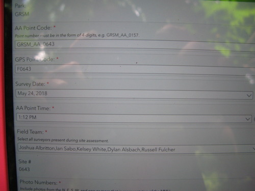 GRSM Accuracy Assessment. Plot Code: GRSM_AA_0643