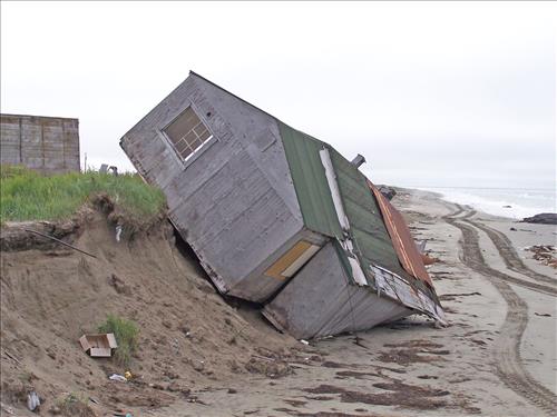 Coastal erosion in the Native community of Shishmaref outside Bering Land Bridge National Preserve