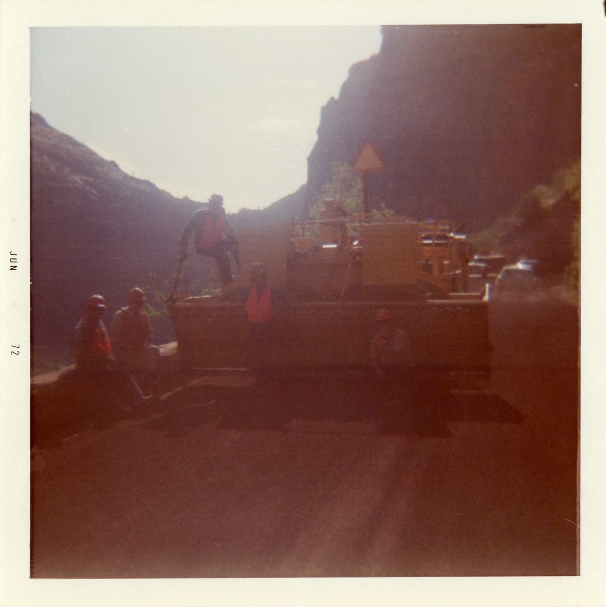 Men taking a break during chipsealing of Zion roads.
