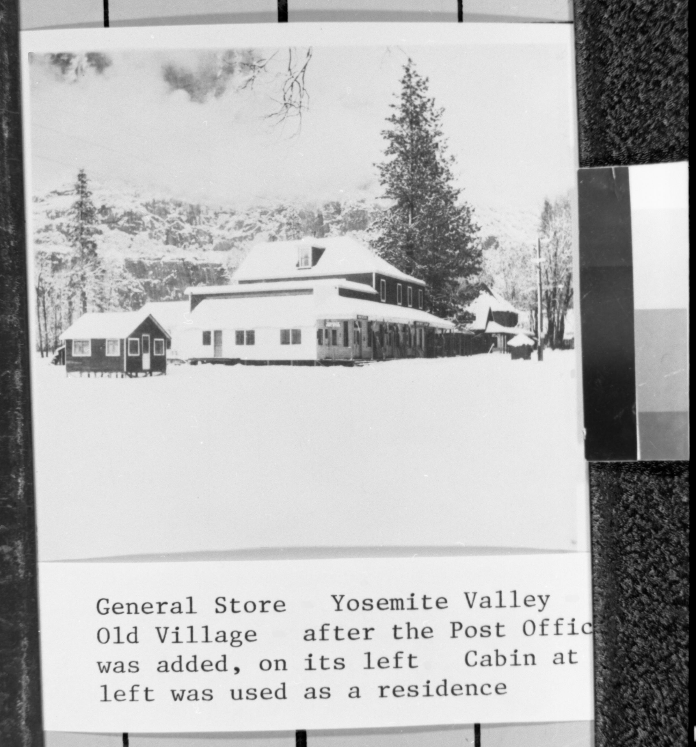 General Store - Yosemite Valley - Old Village after the Post Office was adden, on its left. Cabin at Left was used as a residence. Copied from the Wegner photo album.