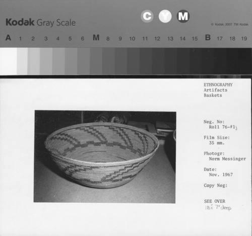 Probably a Chukchansi Yokuts basket, in the YNP Collections. [18" x 7" deep]