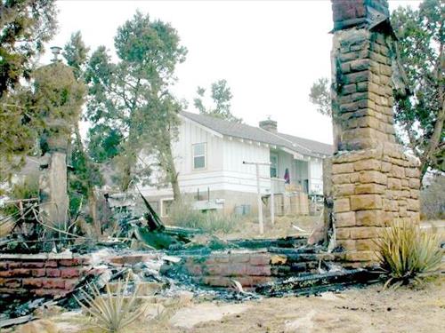 Burned houses following the Long Mesa fire, Mesa Verde National Park, August 2002