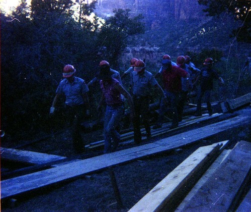 The Temple of Sinawava spring project - scaffolding construction and use.