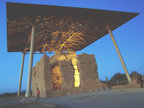 The Casa Grande illuminated for the evening main stage performances during the 2009 American Indian Music Fest.