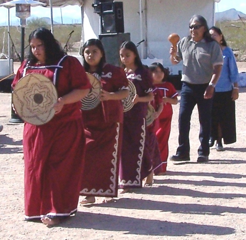 The River People Basket Dancers performing in Main Stage area near the Casa Grande during the 2009 American Indian Music Fest.