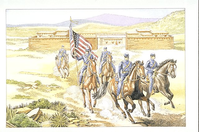 U.S. Calvary with fort in the background