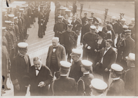 Thomas Edison, Miller Reese Hutchison, and Navy Secretary Josephus Daniels, lower left, aboard U.S.S New York at Brooklyn Navy Yard.