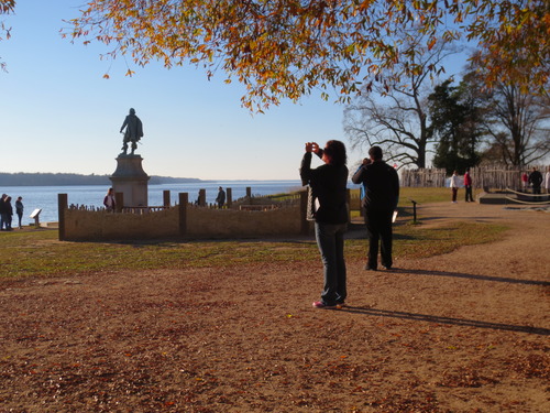 Visitors at John Smith Statue