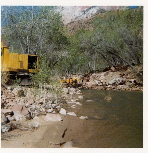 Color photos of channel clearing and bank stabilization along the Virgin River near Birch Creek.