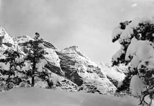 Three feet of snow at the East Entrance checking station. [Original negative number 1341.]
