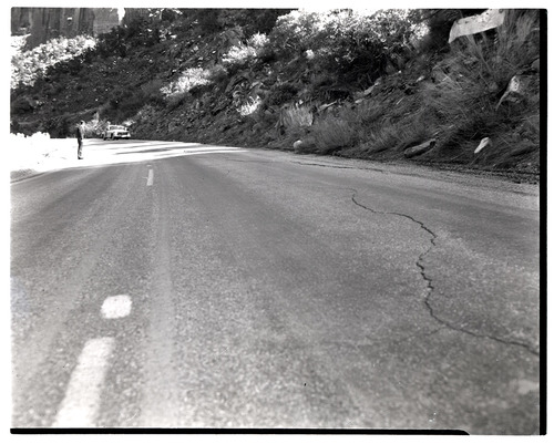 Man observing road along the Zion-Mt. Carmel Highway switchbacks.