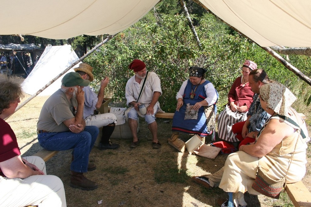 Mary VanderPoel demonstrates the Ojibwe artform of birchbark biting.