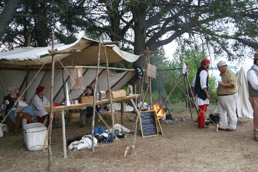 Camp bourgeois Steve Veit and Karl Koster at the main registration tent in the Histroic Encampment 2007.