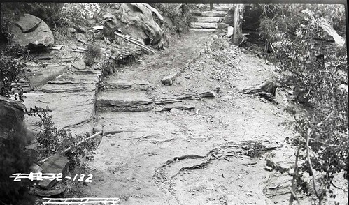 Construction on Canyon Overlook Trail with trail and stairs.