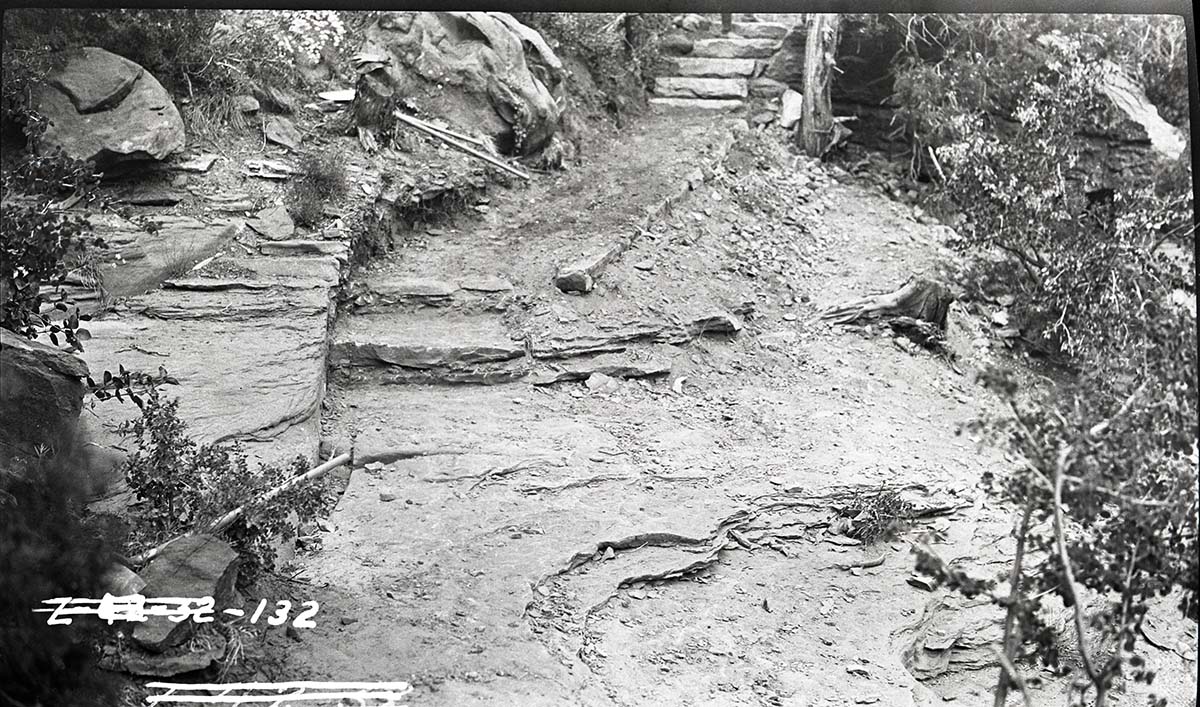 Construction on Canyon Overlook Trail with trail and stairs.