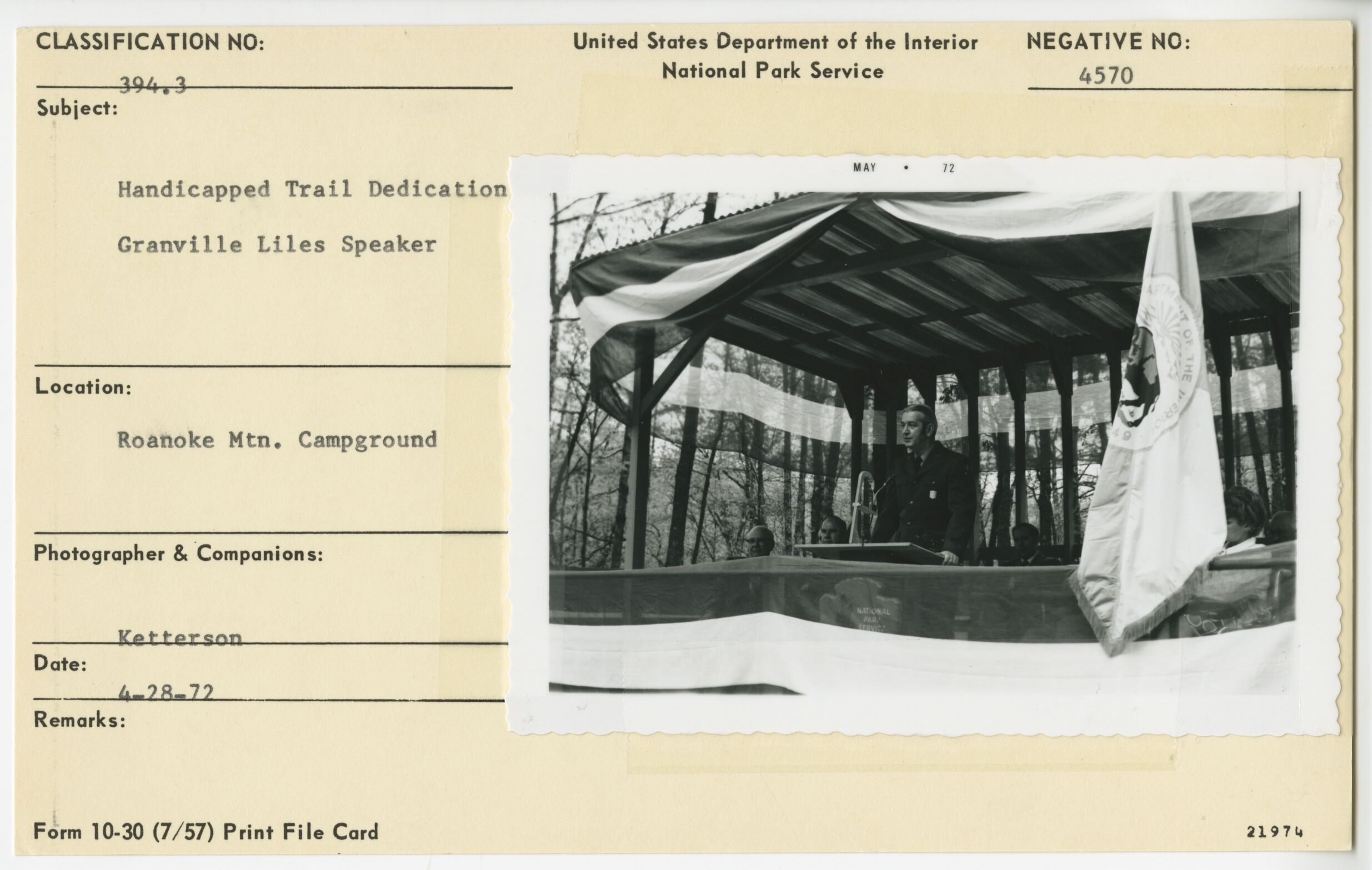 Granville Liles speaking at Handicapped Trail Dedication