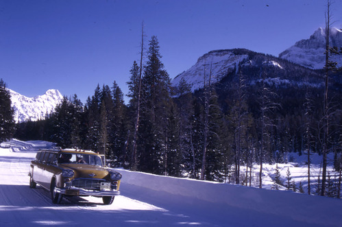 (Winter road with station wagon)