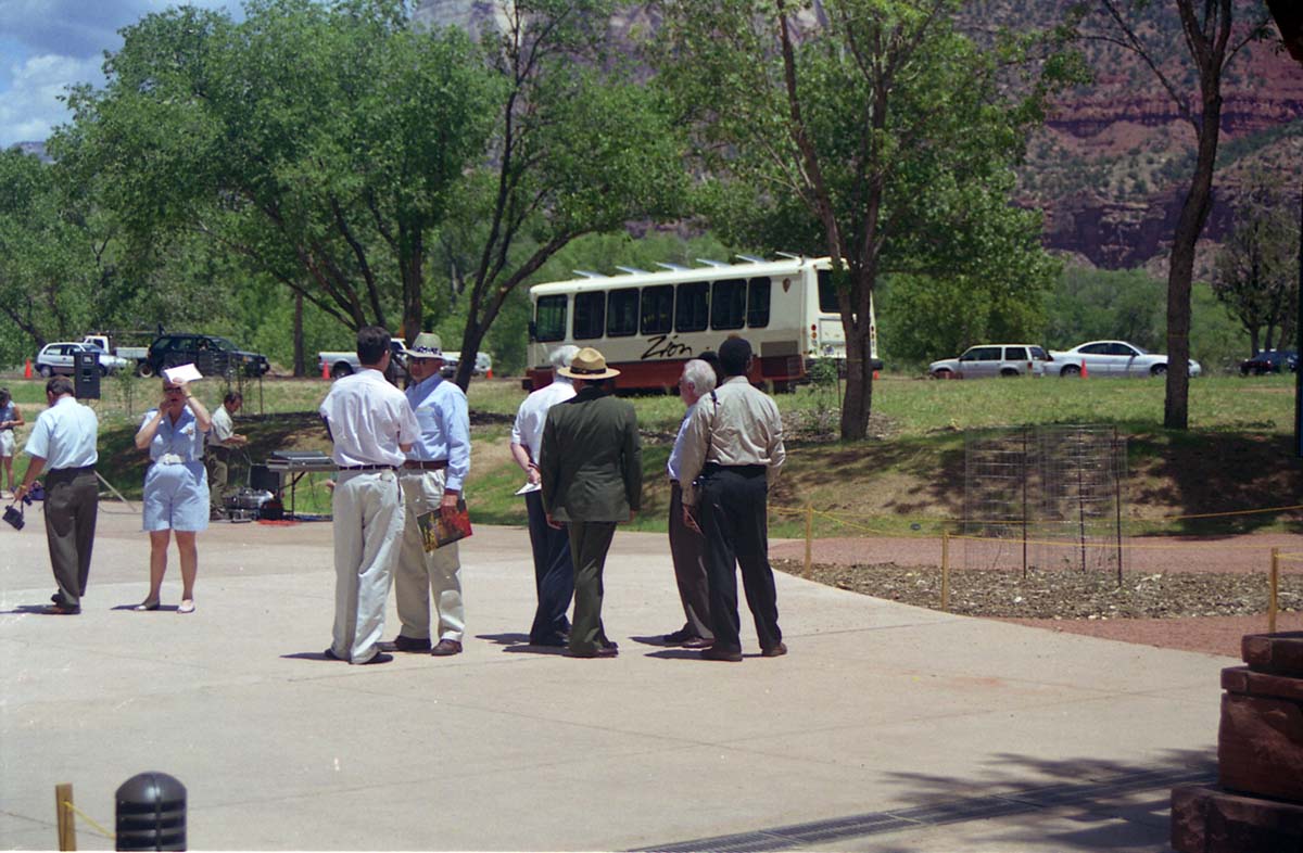 Color Photos of the official launch of the Zion shuttle system- same day as the new visitor center opening.