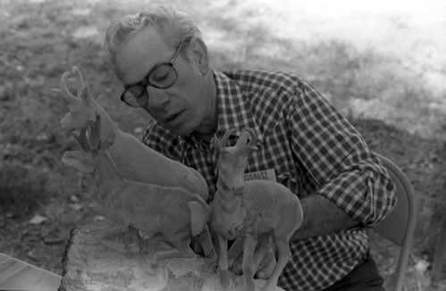 Leo Fesler demonstrating wood carving at the second annual Folklife Festival, Zion National Park Nature Center, September 7-8, 1978.