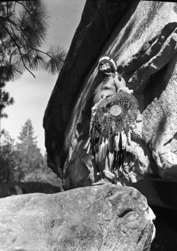 Le-Me, Chief of Yosemite Band, at entrance of Indian Cave.