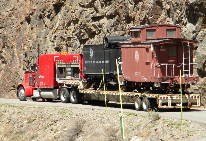 Trailers are hauled through the canyon to the maintenance yard.