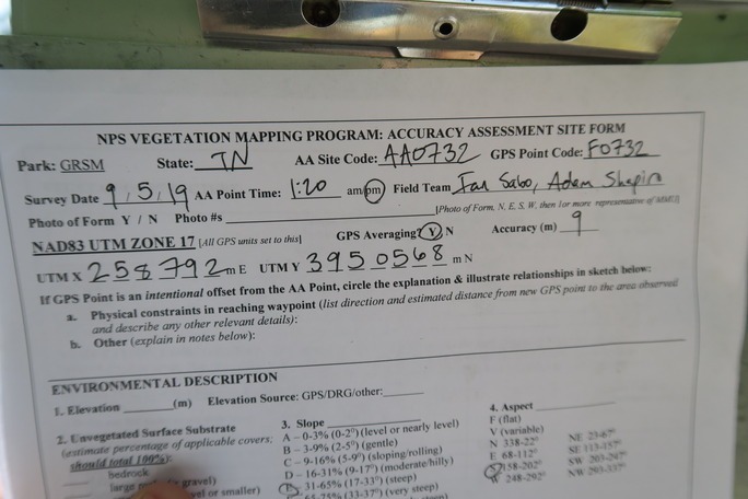 GRSM Accuracy Assessment. Plot Code: GRSM_AA_0732_1