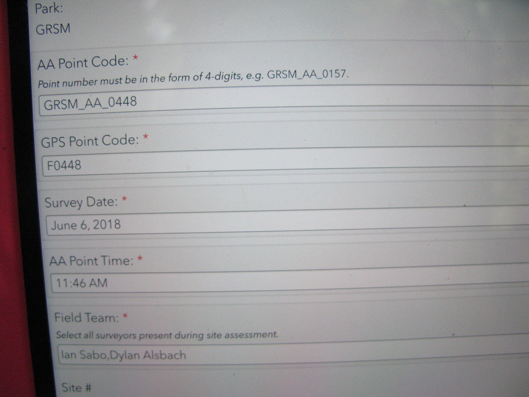 GRSM Accuracy Assessment. Plot Code: GRSM_AA_0448_1