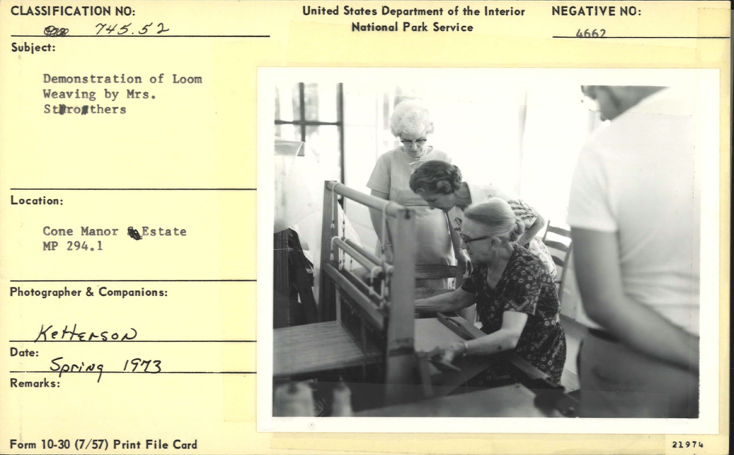 Mrs. Strothers demonstrating loom weaving