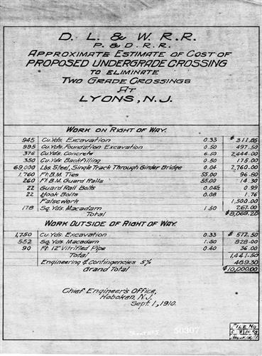 50307.BA--Proposed elimination of grade crossings--Lyons, NJ