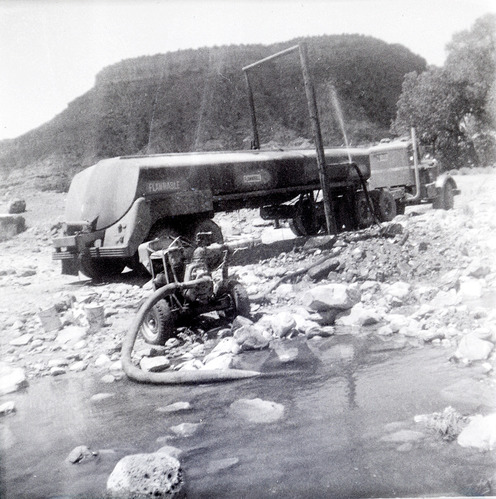 Construction vehicle during chipsealing of Kolob Canyon Road.