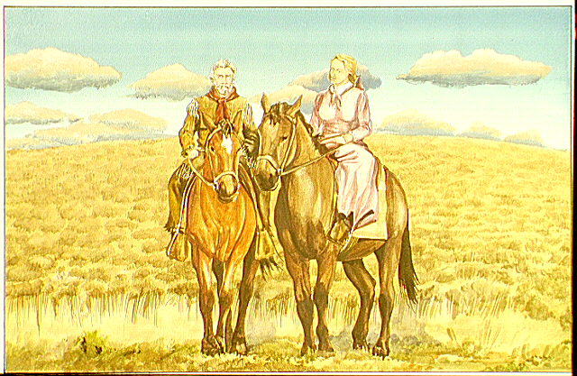 Marcus and Narcissa Whitman on horseback.