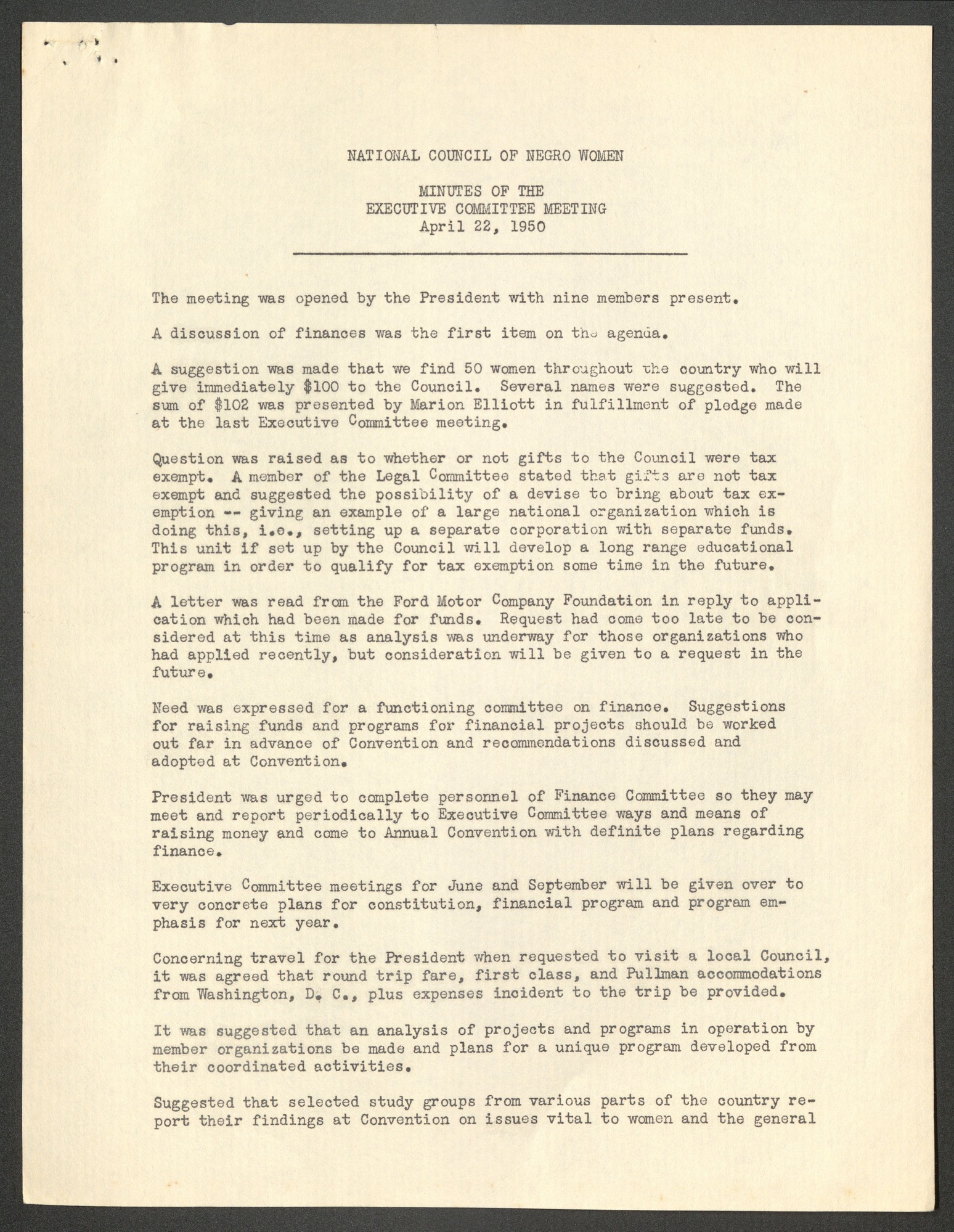 NCNW, meeting minutes, 1950
