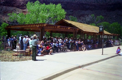 Color Photos of the official launch of the Zion shuttle system- same day as the new visitor center opening.