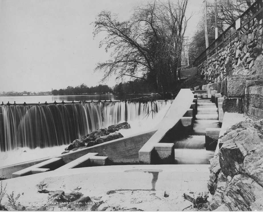 Water from the Merrimack River flows down a long ramp