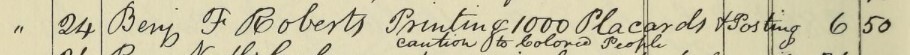 entry for Benjamin Roberts in Boston Vigilance Committee Records