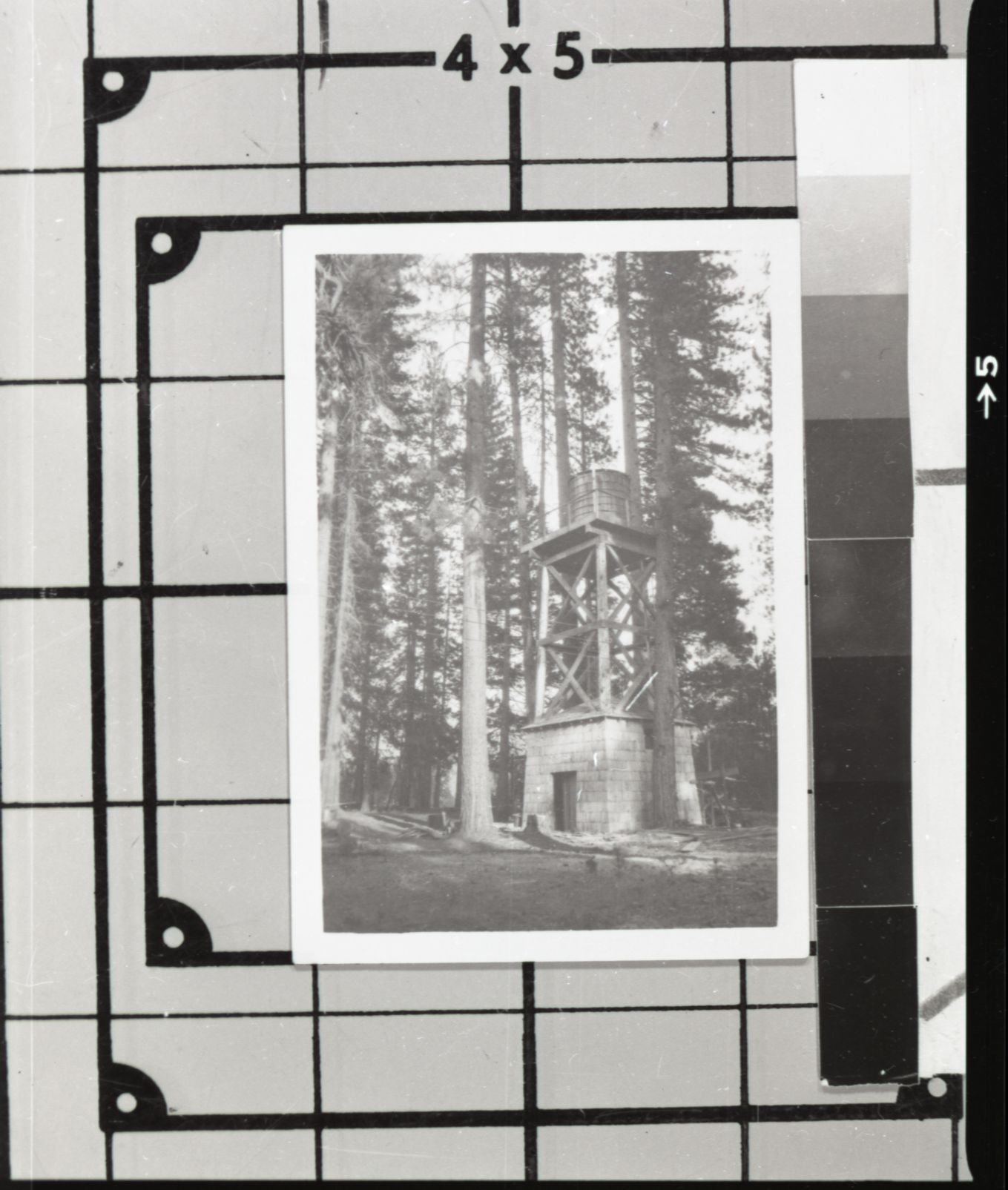 Hetch Hetchy Lodge - water tank. {Owned by Y.N.P. Co. now present of Camp Mather). See also the Y.N.P. Co. binders - 1923. Photo donated to YNP by Audrey Harris.