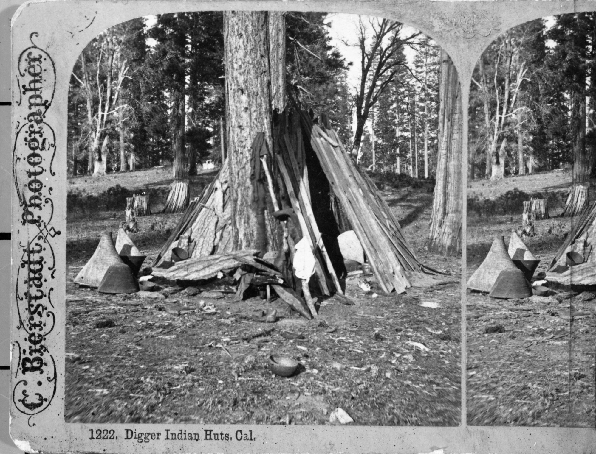 Miwok Home. Copy of a stereograph by Charles Bierstadt, dated 1868