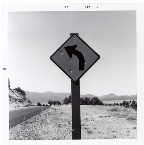 Approaching left curve sign in Kolob Canyon.