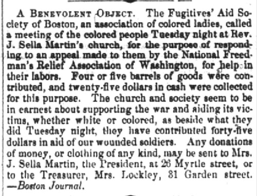 Clipping from the Liberator about the Fugitive Aid Society of Boston.