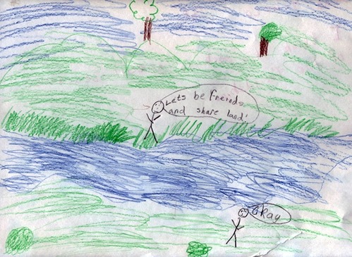 I think this park is special because of the friendship. "Let's be friends and share land."
"Okay."