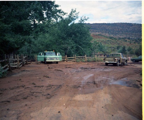 Color photo of flood damage at Pipe Spring National Monument.