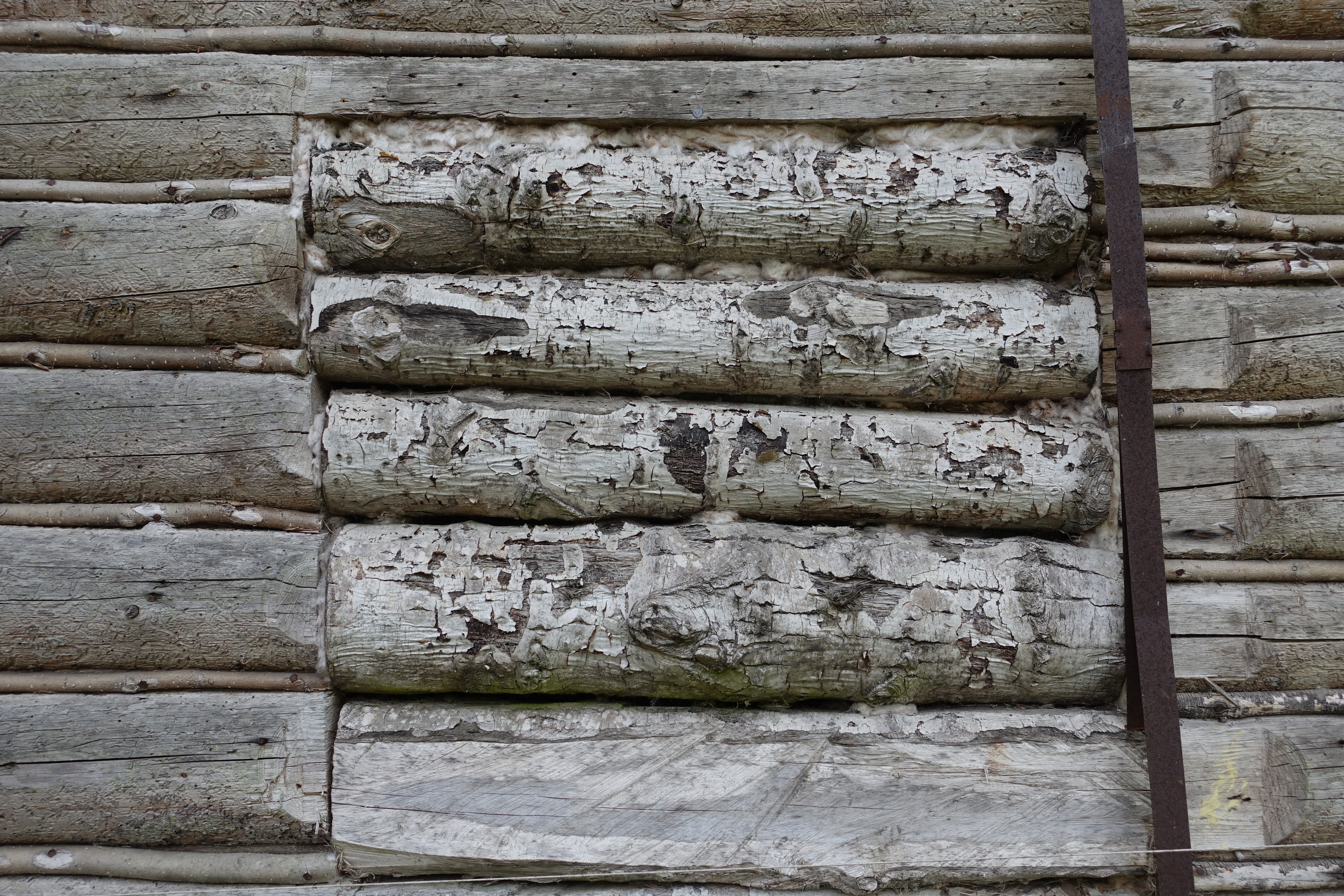 Detail of the logs of the McDermott Cabin. 